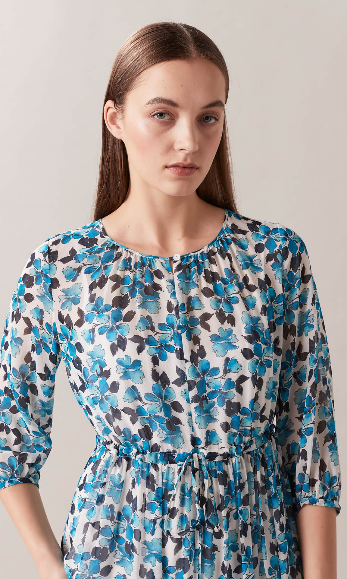 Blue silk floral dress hot sale