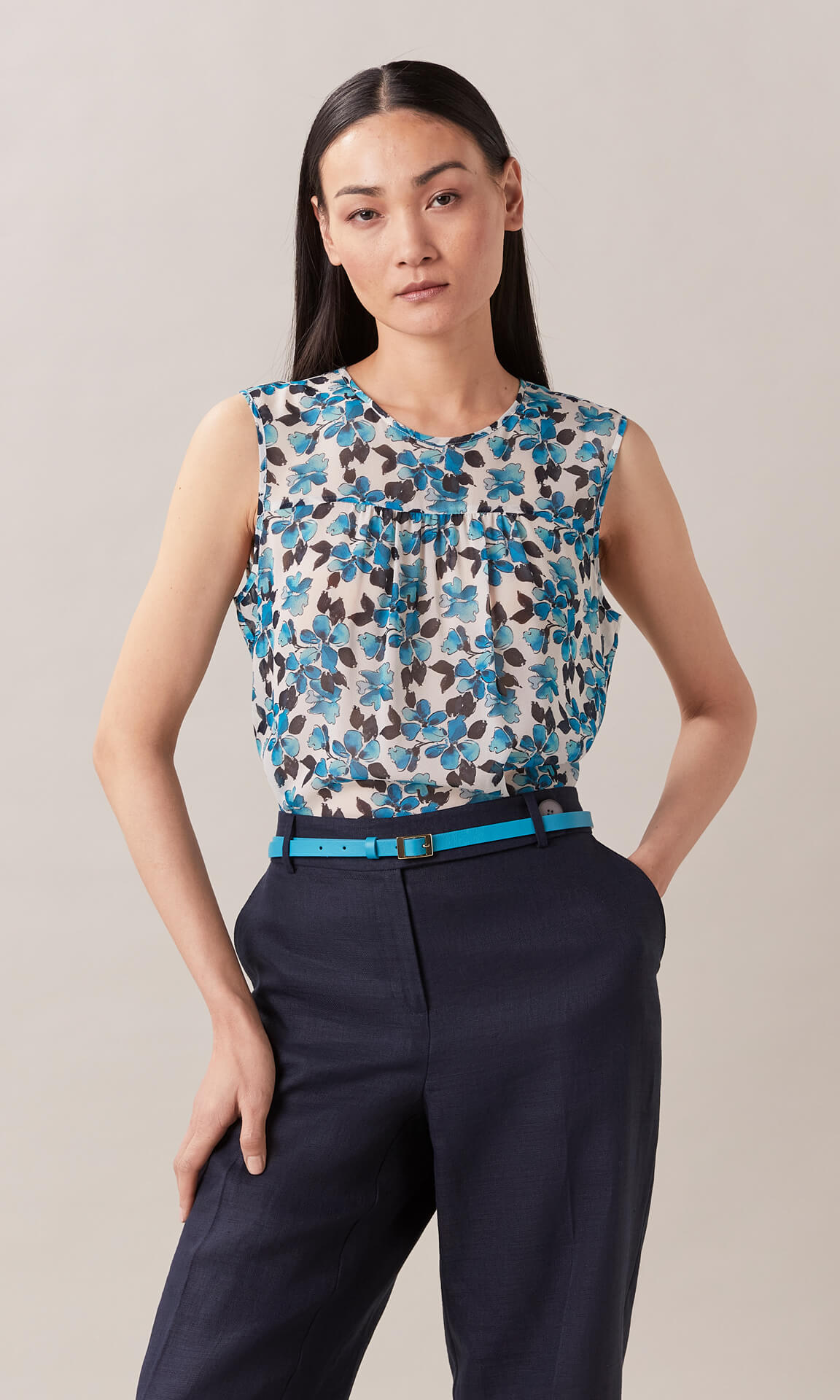 Womens Blouses & Silk Cami Tops  Floral Blue Top Silk Blouse – Anna Thomas