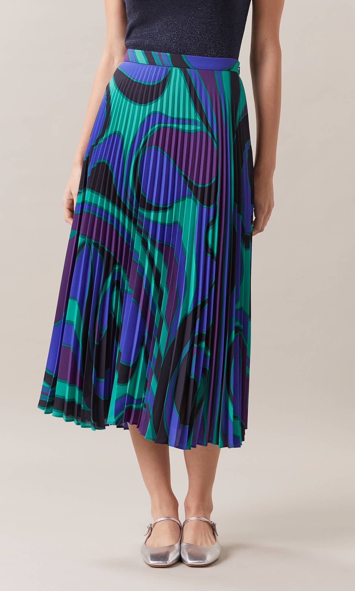 Midi Skirts Work Skirts Purple Blue Midi Skirt Pleated Skirt