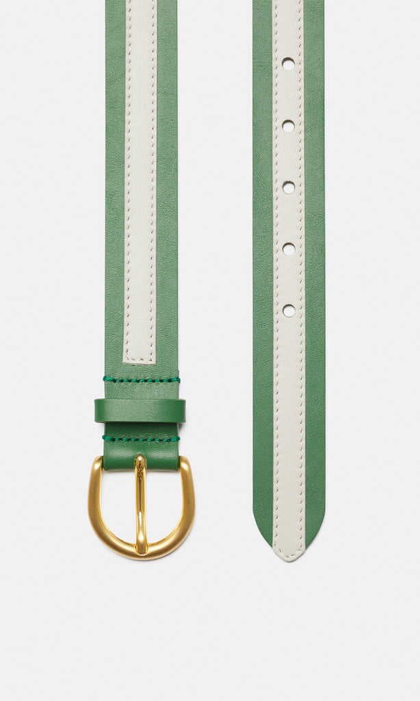 Barbera Leather Belt 30mm Green ray/Off-white