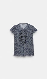 Iseo Ruffle Front Top Navy/White