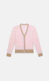 Piemonte Tipped Cardigan Soft Pink/Taupe