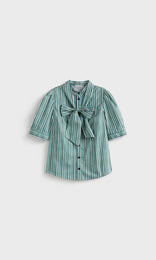 Rigata Bow Front Shirt Azure