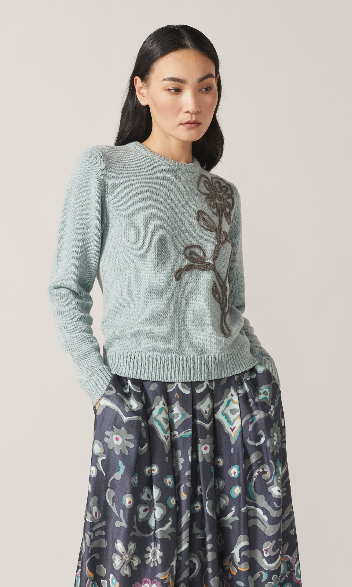 Arabella Floral Applique Knit Seashore