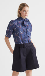 Vela SS Bow front Blouse Navy