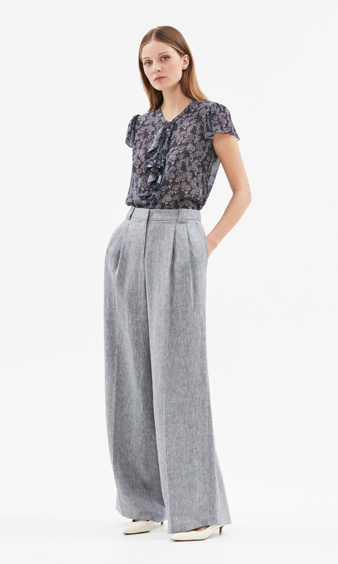 Chatelet Pleat Front Pant Ink/White