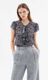 Iseo Ruffle Front Top Navy/White