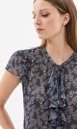 Iseo Ruffle Front Top Navy/White