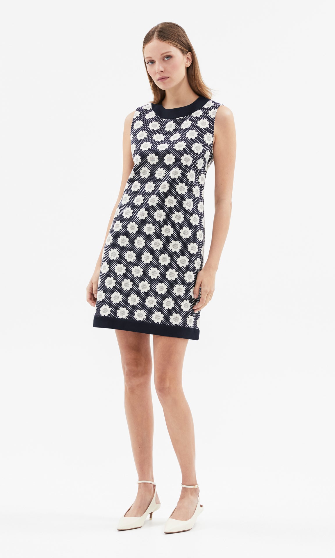 Tuileries Shift Dress Navy/Creme