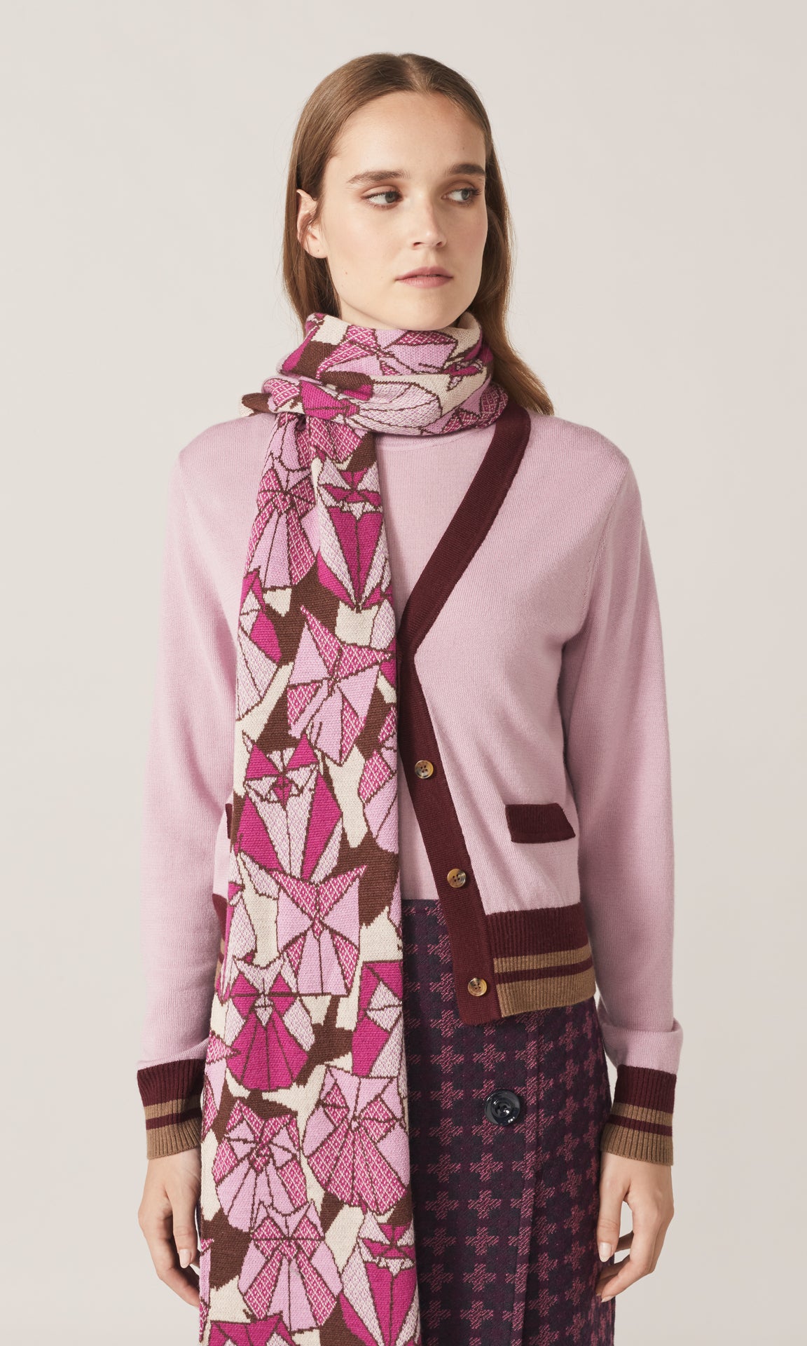 Cadre Jaquard Scarf Fuchsia Owl