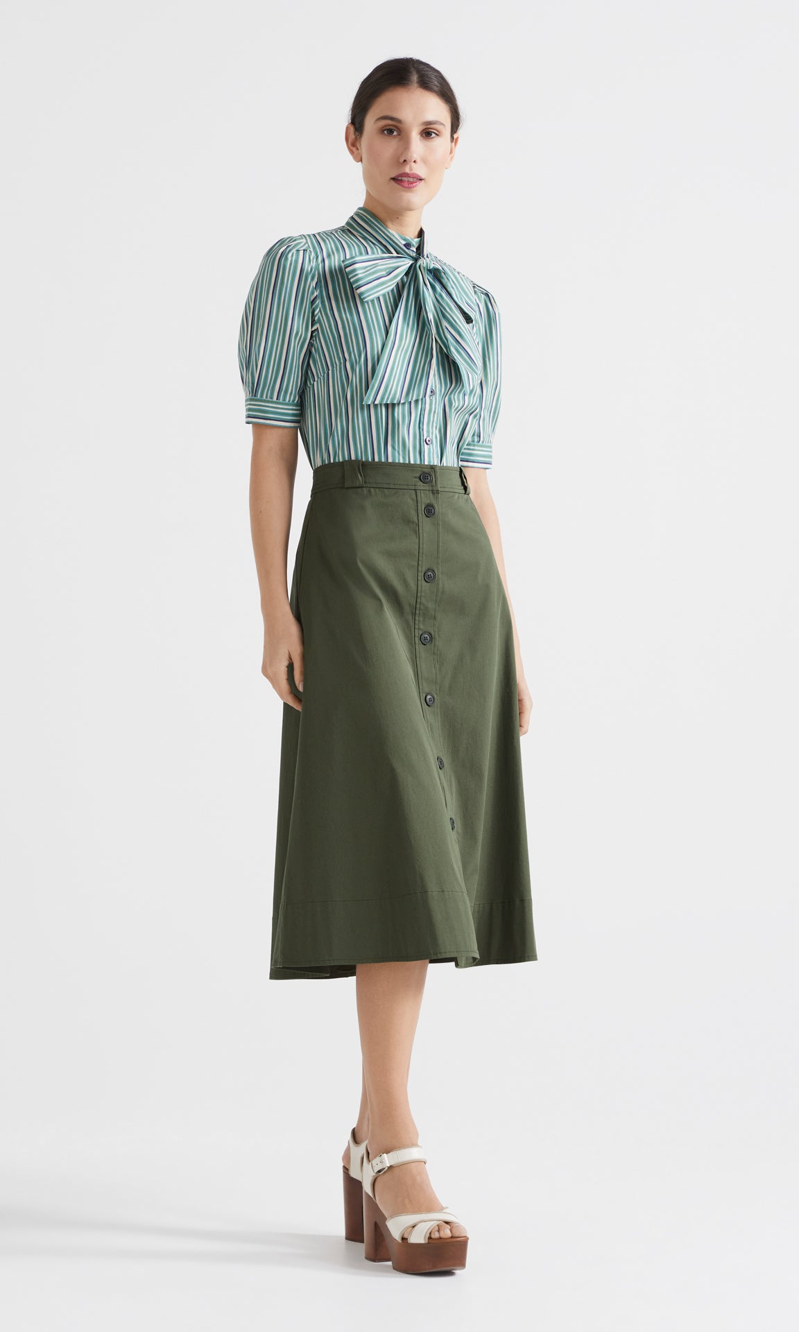 Rigata Bow Front Shirt Azure