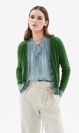 Piemonte Tipped Cardigan Grass/Soft Aqua