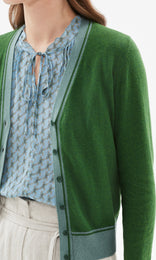 Piemonte Tipped Cardigan Grass/Soft Aqua