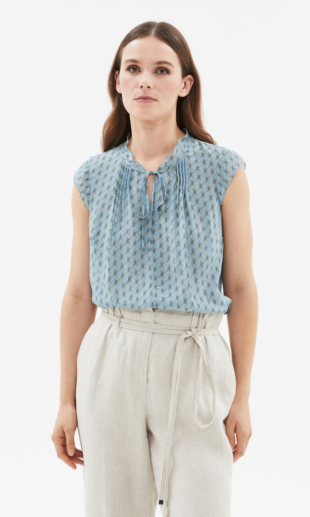 Alicudi Ruffle Neck Top Blue/Green
