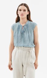 Alicudi Ruffle Neck Top Blue/Green