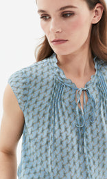 Alicudi Ruffle Neck Top Blue/Green