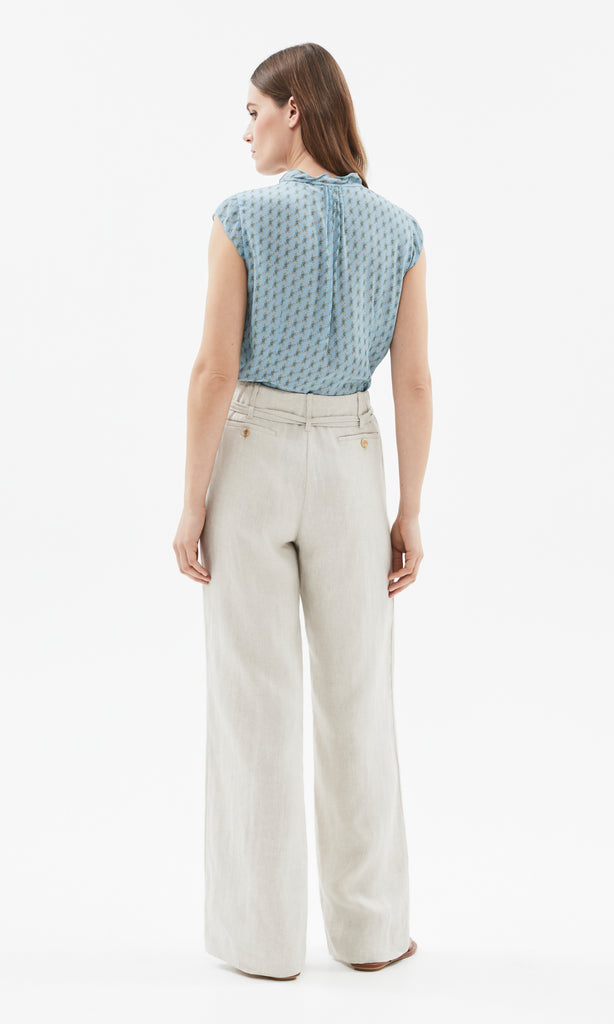 Alicudi Ruffle Neck Top Blue/Green