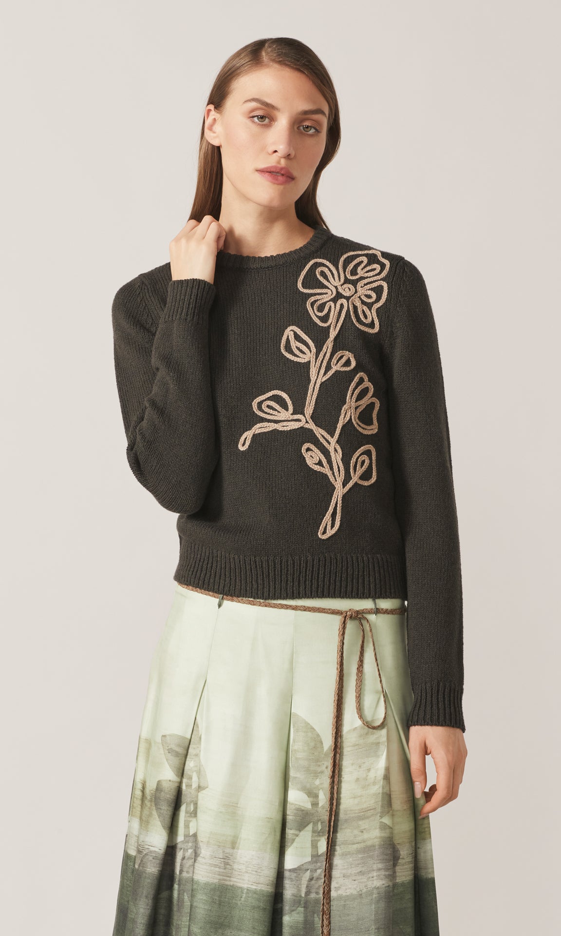 Arabella Floral Applique Knit Olive