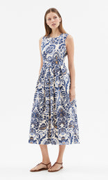 Madeira A-line Midi Dress Antique Blue