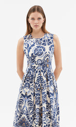 Madeira A-line Midi Dress Antique Blue