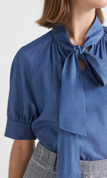 Des Nimes Bow Shirt Mid-Blue