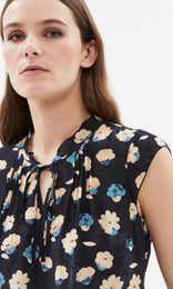 Ischia Ruffle Neck Top Navy/Chalk