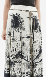 Cite Skirt with Tie Belt Black/Ecru
