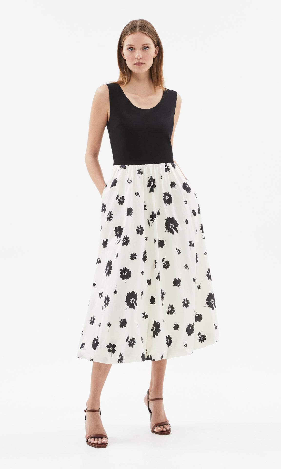 Piana Balloon Dress Ivory/Blk