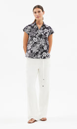 Lyon Cap Sleeve Shirt Blk/Ivory