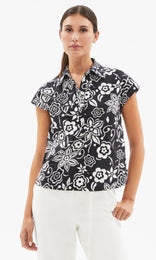 Lyon Cap Sleeve Shirt Blk/Ivory