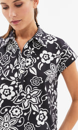 Lyon Cap Sleeve Shirt Blk/Ivory