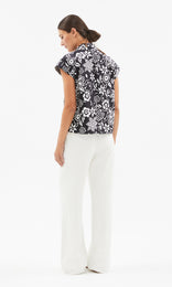 Lyon Cap Sleeve Shirt Blk/Ivory