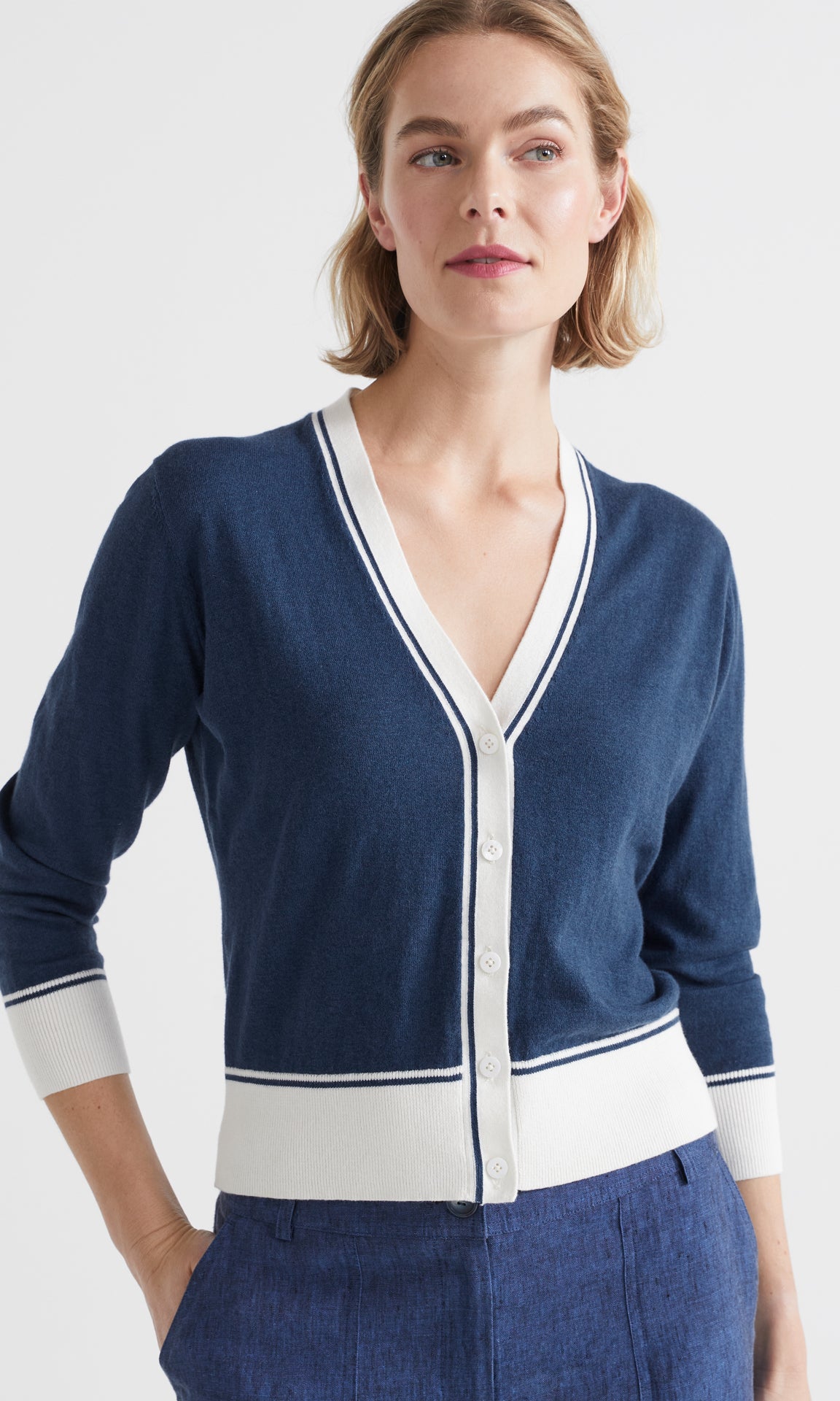 Florent Cardigan Denim /Offwhite