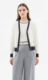 Piemonte Tipped Cardigan Ivory/Navy