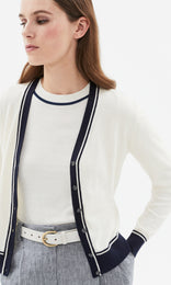Piemonte Tipped Cardigan Ivory/Navy