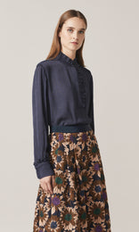 Freya Ruffle Shirt Navy