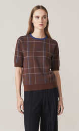Fisher Plaid Merino Crew Brown