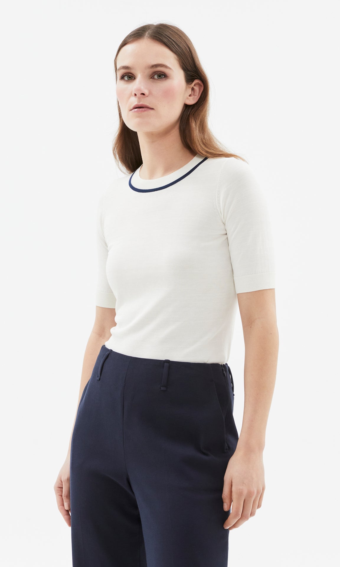 Rapallo S/Sleeve Crew Ivory /Navy
