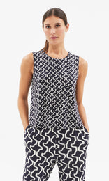 Luna S/less Top Navy/Ecru