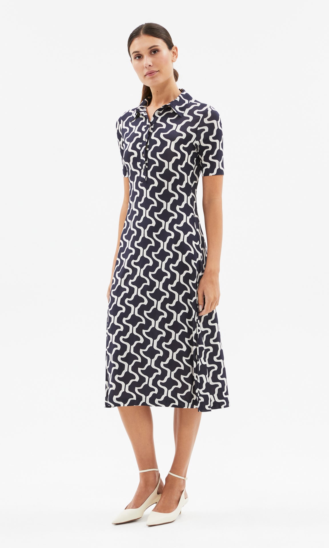 Marina Collared Dress Navy/Ecru