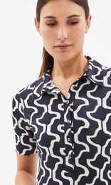 Marina Collared Dress Navy/Ecru