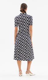 Marina Collared Dress Navy/Ecru