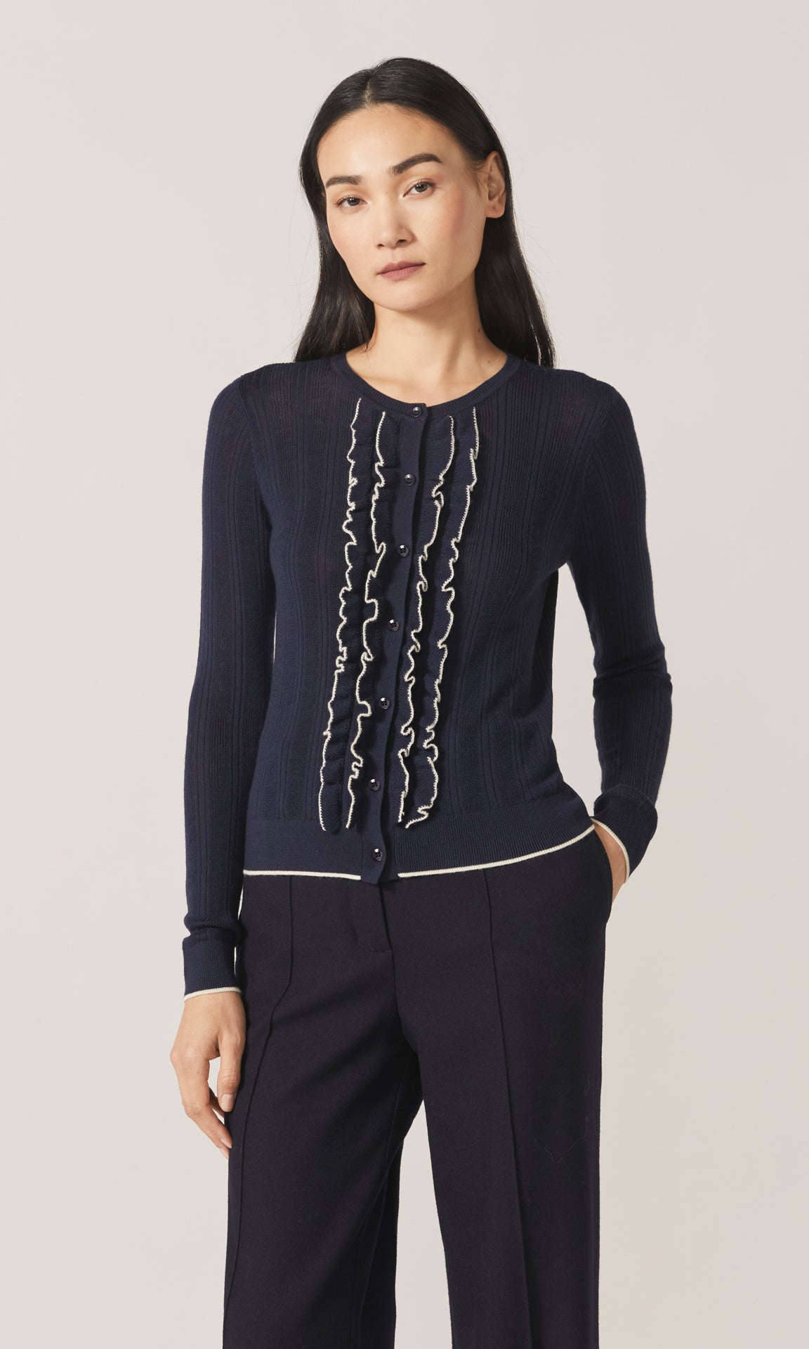 Exeter LS Ruffle Top Navy