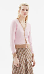 Piemonte Tipped Cardigan Soft Pink/Taupe