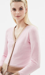 Piemonte Tipped Cardigan Soft Pink/Taupe