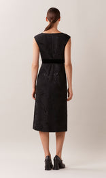 Rosemoyne luxurious Italian viscose jacquard high waist wide leg trouser with refined silk satin contrast waistband in black floral jacquard print