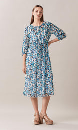 Blume Blue Silk Dress Chiffon Dress women's work dresses australia floral midi Dress long sleeve dress blue midi dress blue dress sheer dress flowy dress summer dress
