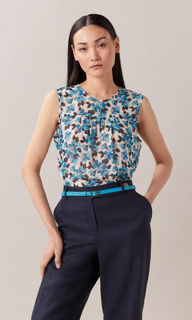 Womens Blouses & Silk Cami Tops  Floral Blue Top Silk Blouse