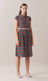 Amare Red & Navy Shirt Dress Midi Dress Short Sleeve Dress Midi Shirt Dress women's work dresses Australia Silk Dress navy Dress work dress collared shirt dress print dress