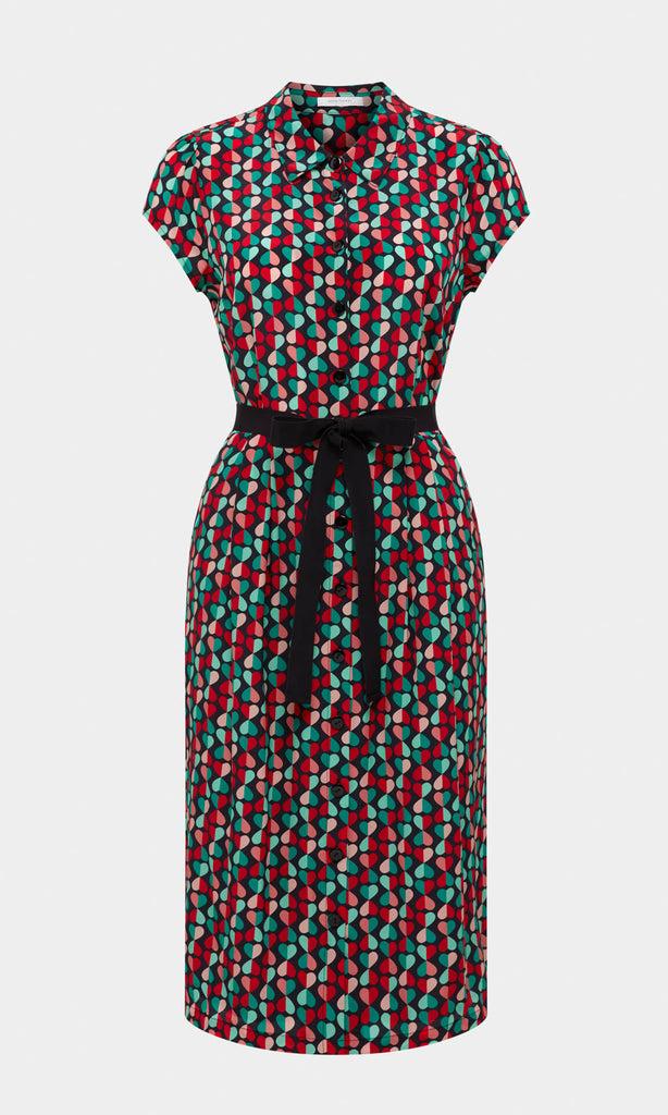 Amare Red & Navy Shirt Dress Midi Dress Short Sleeve Dress Midi Shirt Dress women's work dresses Australia Silk Dress navy Dress work dress collared shirt dress print dress